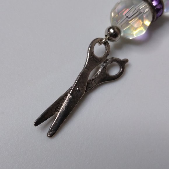 Vintage Glass Bead Metal Scissors Dangle Earrings - Picture 4 of 15